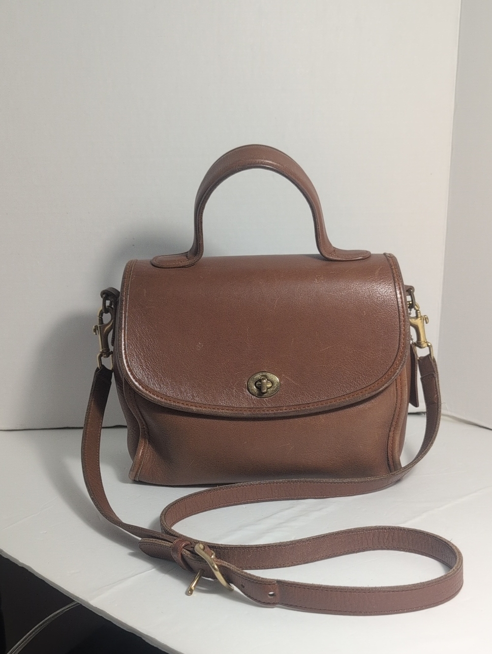 Vintage COACH Brown Leather Top-Handle Satchel with Removable Strap